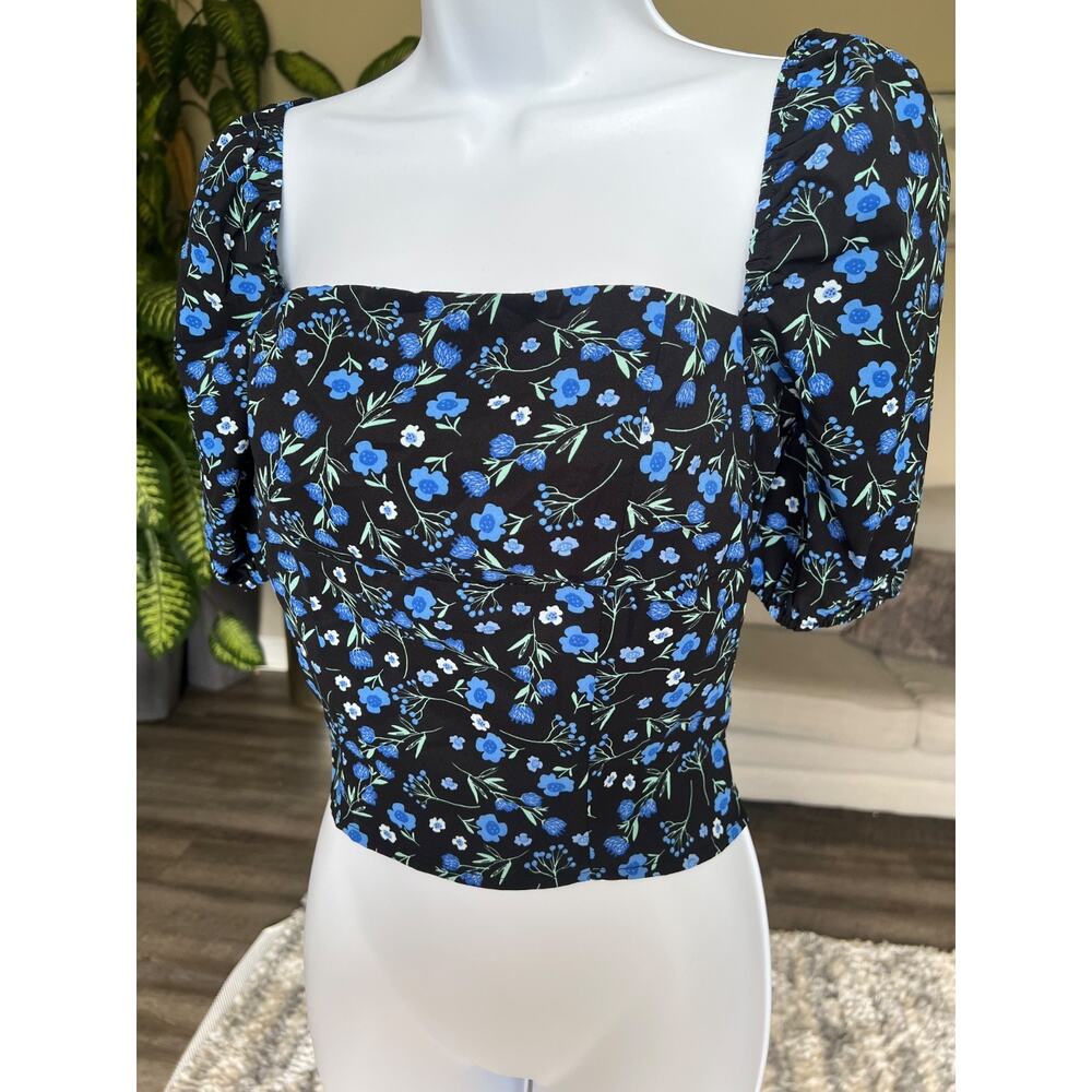 COMMENSE Short Sleeve Women's Top Size S Black/Navy Floral Print #784 - Picture 2 of 8